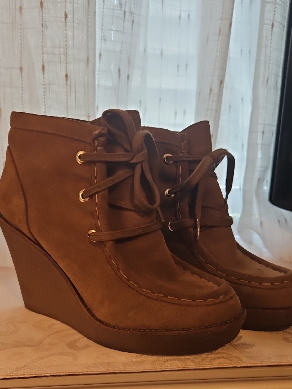 ANTONIO MELANI Brown Suede Lace-Up Wedge Ankle Boots